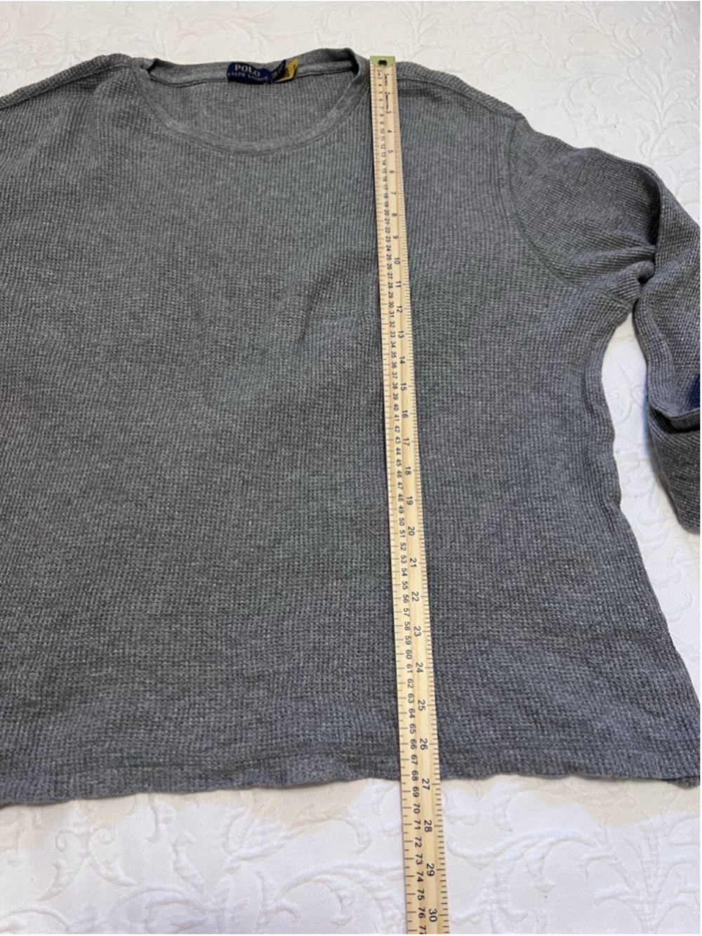 Polo Ralph Lauren Men’s 2XB Big & Tall Gray Waffle-Knit Crewneck Logo Shirt - Picture 6 of 7